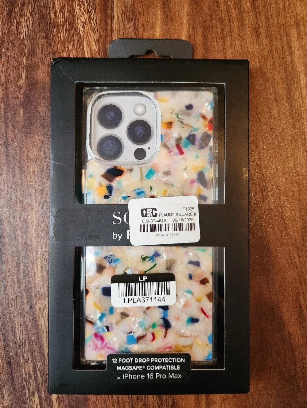 Flaunt SQUARE Rainbow Confetti Tortoise Shell iPhone 16 Pro Max Case, NWT